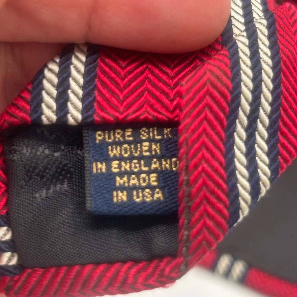 Brooks Brothers Makers Red Silk Striped Herringbone Tie Woven USA Made